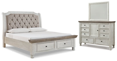 Cama tipo trineo Havalance King con espacio de almacenamiento, tocador y espejo