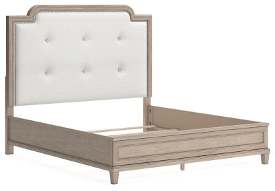 Jorlaina King Upholstered Panel Bed, Dresser and Mirror
