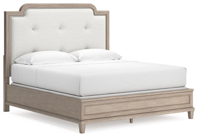 Jorlaina King Upholstered Panel Bed, Dresser and Mirror