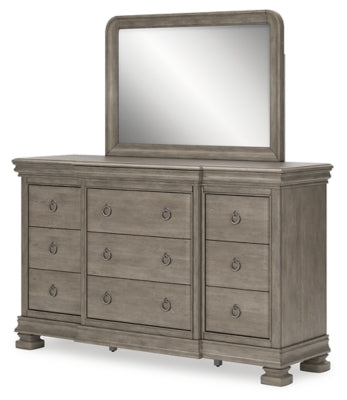 Cama tipo trineo Lexorne King, cómoda y espejo