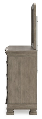Cama tipo trineo Lexorne King, cómoda y espejo