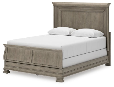 Cama tipo trineo Lexorne Queen, tocador y espejo