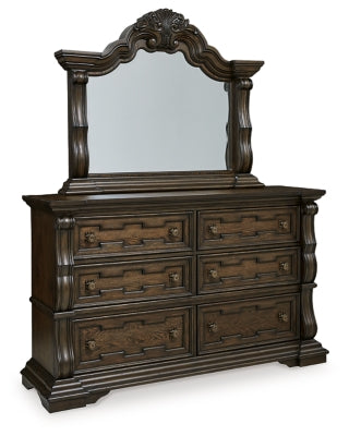 Maylee King Upholstered Bed, Dresser, Mirror and 2 Nightstands