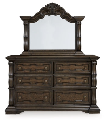Maylee King Upholstered Bed, Dresser, Mirror and 2 Nightstands