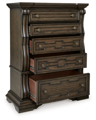 Maylee Queen Upholstered Bed, Dresser, Chest and Nightstand