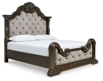 Maylee King Upholstered Bed, Dresser, Mirror and 2 Nightstands