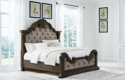 Maylee King Upholstered Bed, Dresser, Mirror and 2 Nightstands