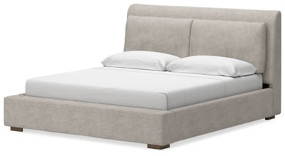 Cama tapizada Cabalynn King, cómoda y espejo