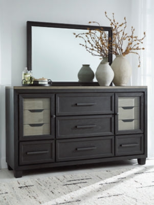 Cama Queen Foyland con almacenaje, tocador, espejo y mesita de noche