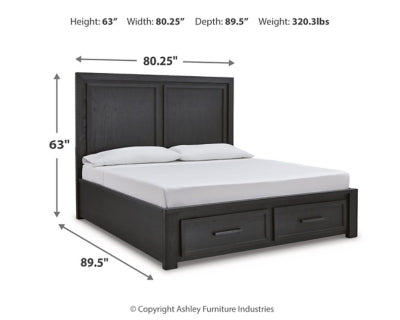 Cama King con almacenamiento, tocador, espejo, cómoda y mesita de noche Foyland Cal