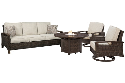 Outdoor Sofa, Lounge Chairs and Fire Pit Table