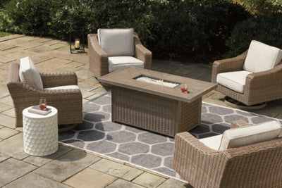 Beachcroft Fire Pit Table with Four Nuvella Swivel Lounge Chairs
