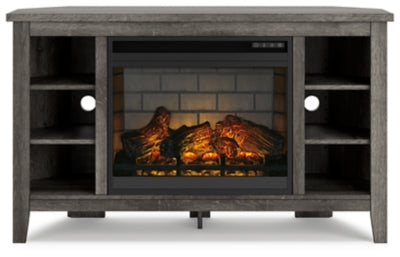 Mueble de TV esquinero con chimenea eléctrica Arlenbry