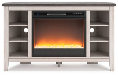 Mueble de TV esquinero Dorrinson con chimenea eléctrica