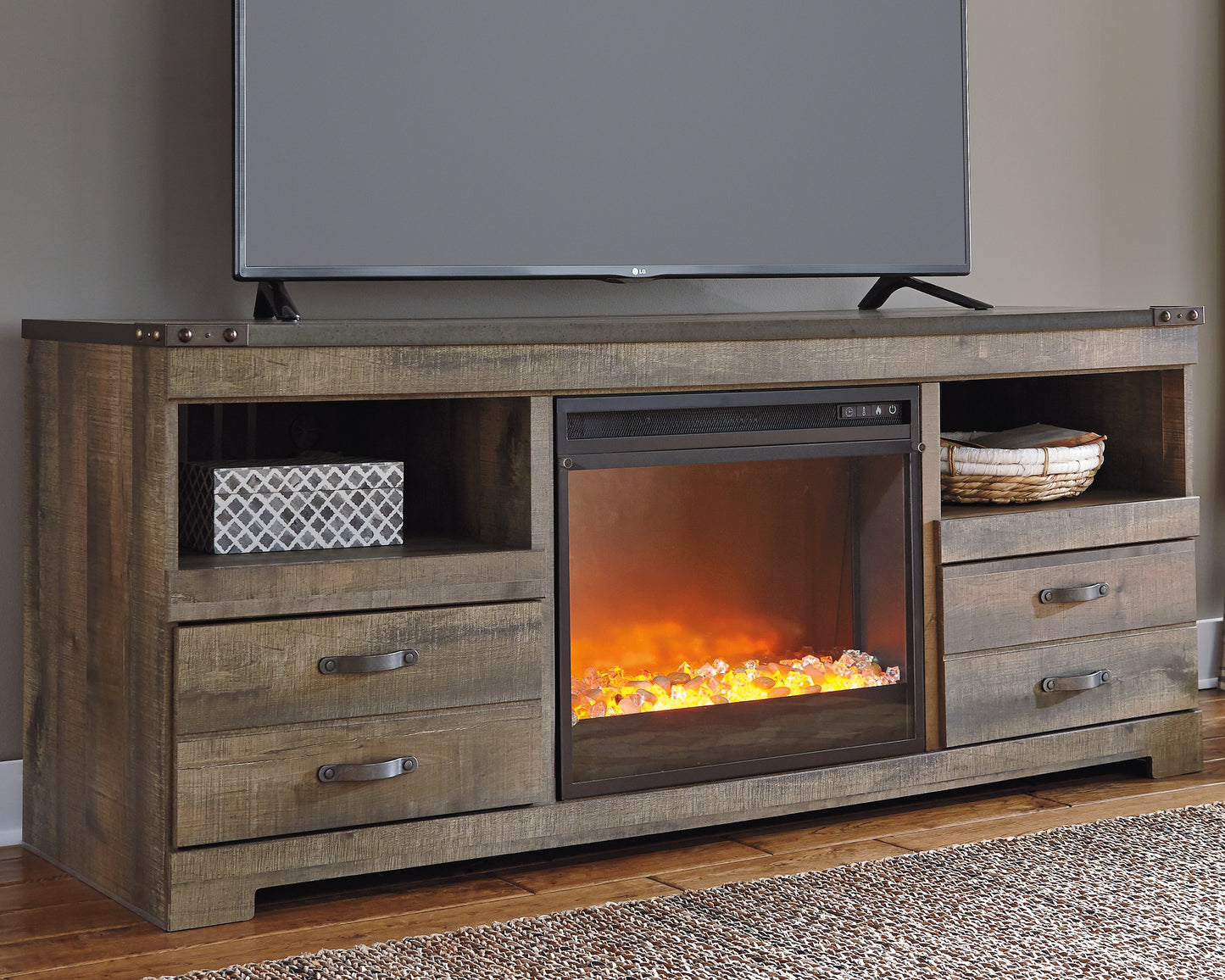 Mueble para TV Trinell de 63" con chimenea eléctrica