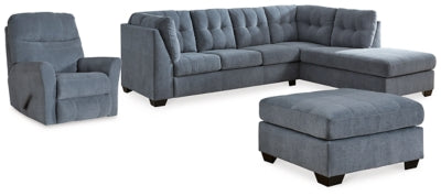 Sofá cama Marleton de dos piezas, sillón reclinable y otomana decorativa extragrande