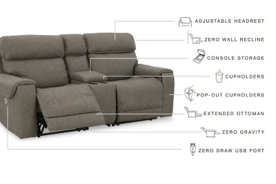 Loveseat seccional reclinable eléctrico de 3 piezas Starbot con consola
