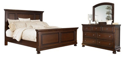 Cama Queen Porter con paneles, tocador y espejo