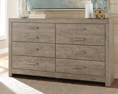Cama completa Culverbach con panel, cómoda, arcón y mesita de noche