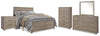 Cama Queen Culverbach con paneles, tocador, espejo, cómoda y dos mesitas de noche