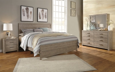 Cama King con paneles, tocador y espejo Culverbach