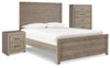 Cama Culverbach con paneles completos, cómoda y mesita de noche
