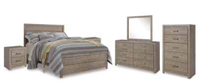Cama Queen Culverbach con tocador, espejo, cómoda y dos mesitas de noche