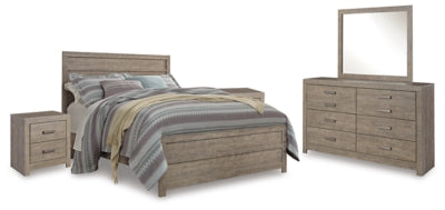 Cama Queen Culverbach con tocador con espejo y dos mesitas de noche