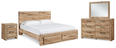 Cama Queen Hyanna con almacenamiento, tocador, espejo y mesita de noche