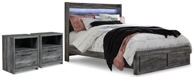 Cama Queen con almacenamiento y dos mesitas de noche Baystorm