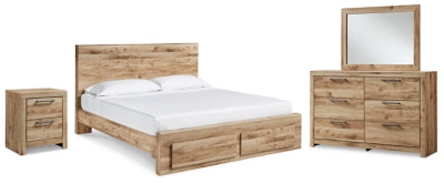 Cama Hyanna King con almacenamiento, tocador, espejo y mesita de noche