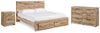 Cama Hyanna King con almacenamiento, tocador y mesita de noche