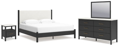 Cama Cadmori King con paneles, tocador, espejo y mesita de noche