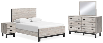 Cama Queen Vessalli con paneles, tocador, espejo y mesita de noche