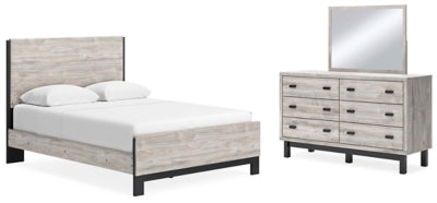 Cama Queen Vessalli con paneles, tocador y espejo