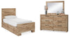 Cama Hyanna Twin con dos paneles laterales de almacenamiento, tocador y espejo