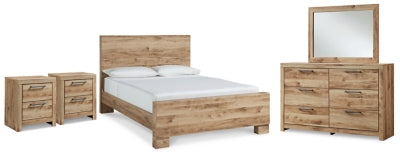 Cama Queen Hyanna con paneles, tocador, espejo y mesita de noche