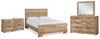 Cama Queen Hyanna con paneles, tocador, espejo y mesita de noche