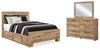 Cama Queen Hyanna con dos cajones laterales, cómoda y espejo