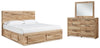 Cama Queen Hyanna con almacenamiento, un lateral, tocador y espejo