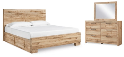 Cama Hyanna King con paneles, dos compartimentos laterales, tocador y espejo