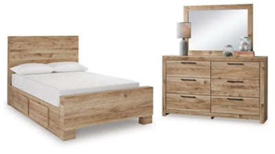 Cama Hyanna con paneles completos, almacenamiento en dos lados, tocador y espejo