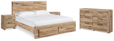 Cama Queen Hyanna con espacio de almacenamiento, cómoda y dos mesitas de noche
