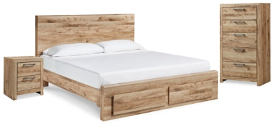 Cama tamaño queen con almacenaje, cómoda y mesita de noche Hyanna