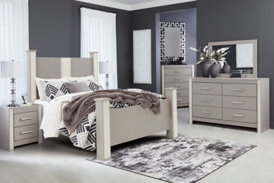 Cama con dosel Surancha Queen, tocador, espejo y mesita de noche