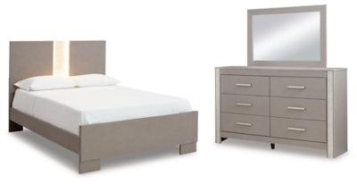 Cama Queen Surancha con paneles, tocador y espejo