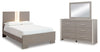 Cama Queen Surancha con paneles, tocador y espejo