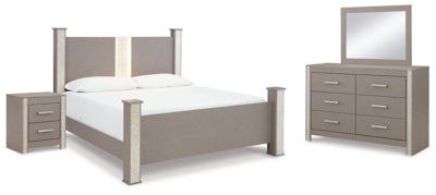Cama con dosel Surancha Queen, tocador, espejo y mesita de noche