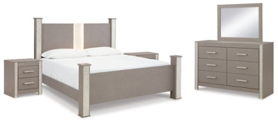 Cama Surancha Queen con dosel, cómoda, espejo y dos mesitas de noche