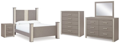 Cama Surancha Queen con dosel, tocador, espejo, cómoda y dos mesitas de noche